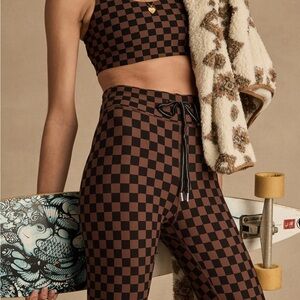The Upside Brown & Black Checkerboard High-Waist Leggings